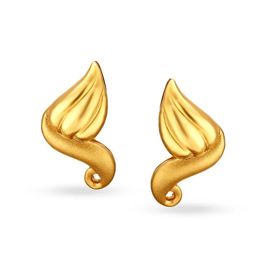 Poised Yellow Gold Swirled Leaf Stud Earrings