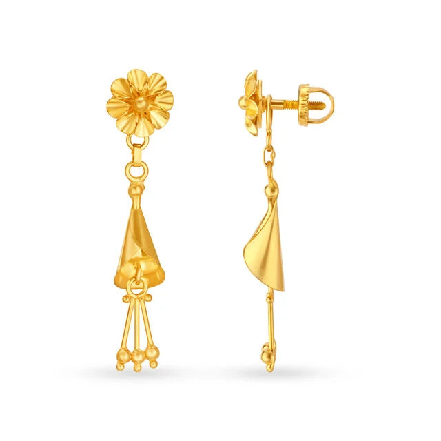 Modish 22 Karat Yellow Gold Floral Drop Earrings