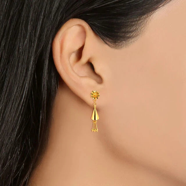 Modish 22 Karat Yellow Gold Floral Drop Earrings