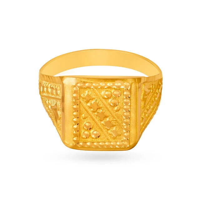 Elaborate 22 Karat Yellow Gold Square Finger Ring