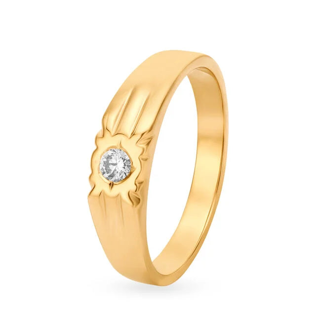 Charming 22 Karat Yellow Gold And Diamond Finger Ring