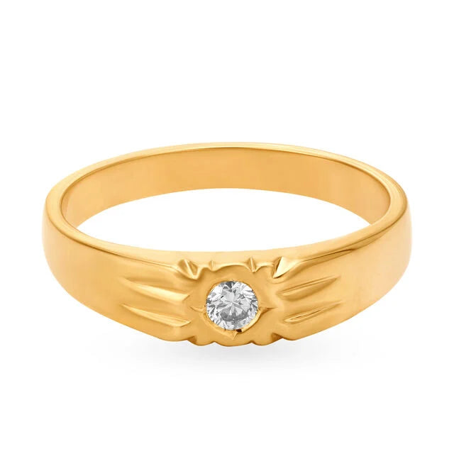 Charming 22 Karat Yellow Gold And Diamond Finger Ring