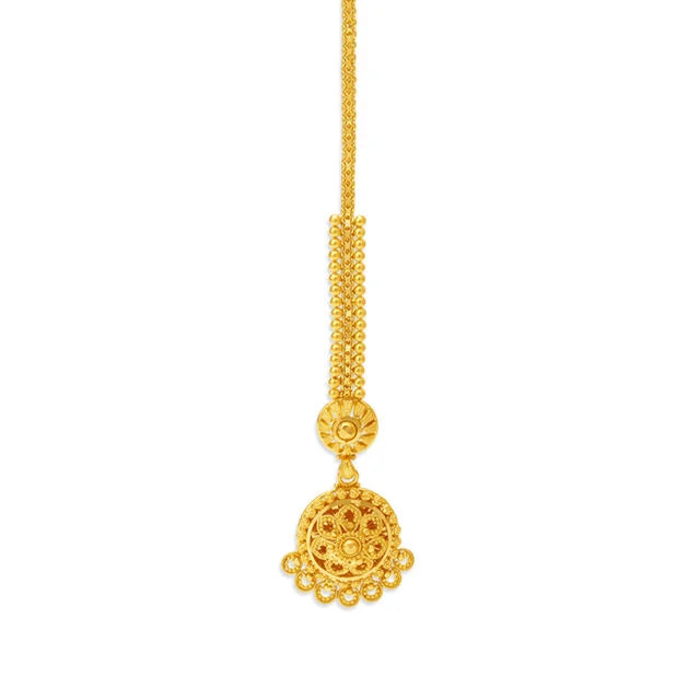 Graceful 22 Karat Yellow Gold Floral Maang Tikka