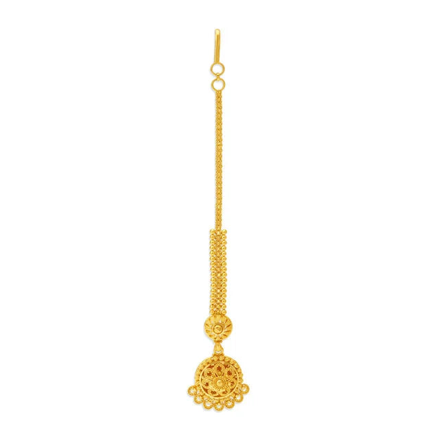 Graceful 22 Karat Yellow Gold Floral Maang Tikka