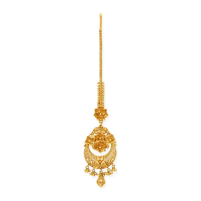 Enchanting 22 Karat Yellow Gold Floral Maang Tikka