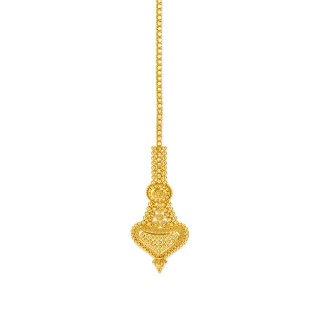 Classical 22 Karat Yellow Gold Beaded Maang Tikka