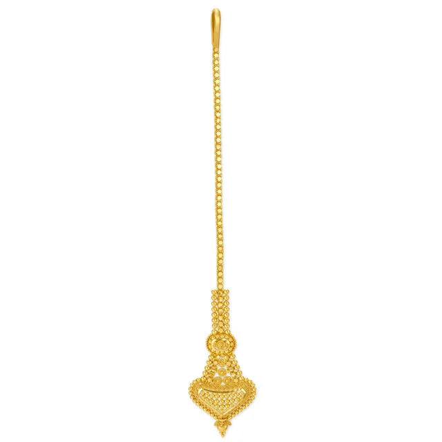 Classical 22 Karat Yellow Gold Beaded Maang Tikka