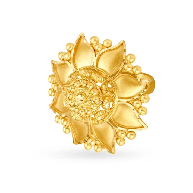 Celestial 22 Karat Yellow Gold Floral Finger Ring