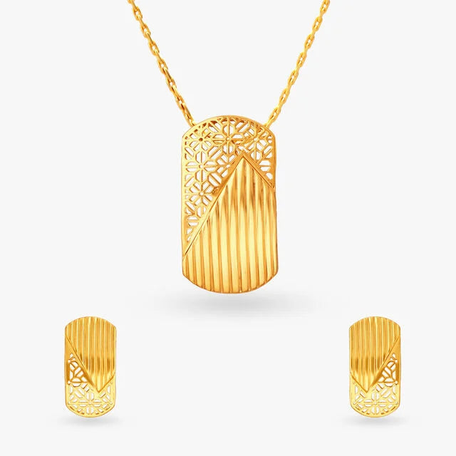 Enigmatic Gold Pendant and Earrings Set