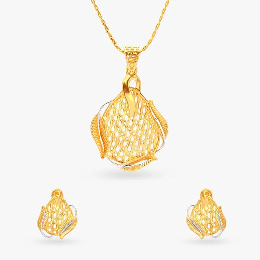 Graceful Flowing Gold Pendant and Earrings Set