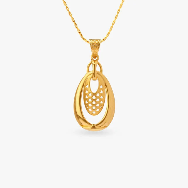 Elegant Oval Gold Pendant and Earrings Set