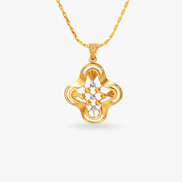 Graceful Clover Gold Pendant and Earrings Set