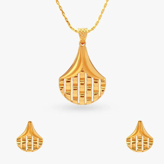 Gracefully Striped Gold Pendant and Earrings Set