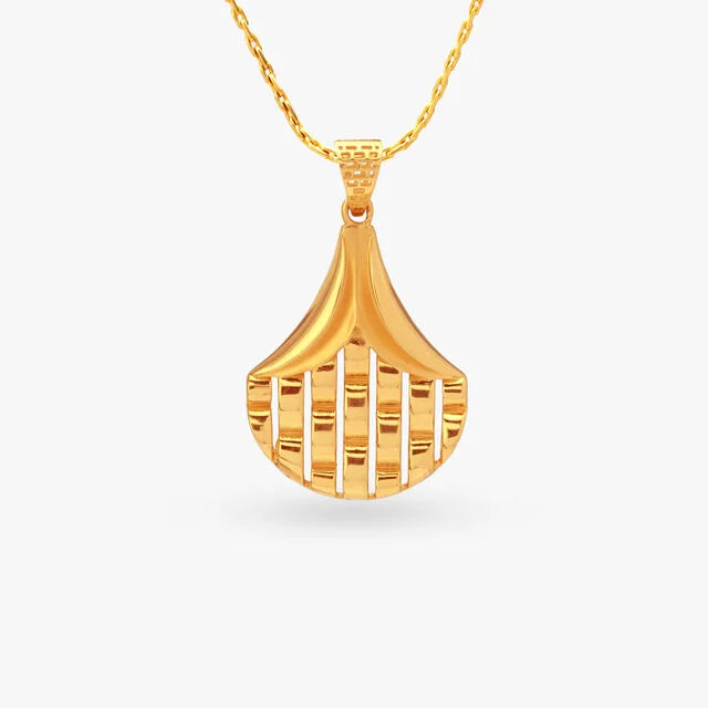 Gracefully Striped Gold Pendant and Earrings Set