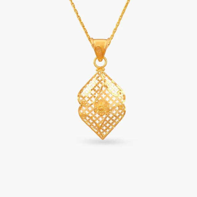 Sophisticated Cutwork Gold Pendant and Earrings Set