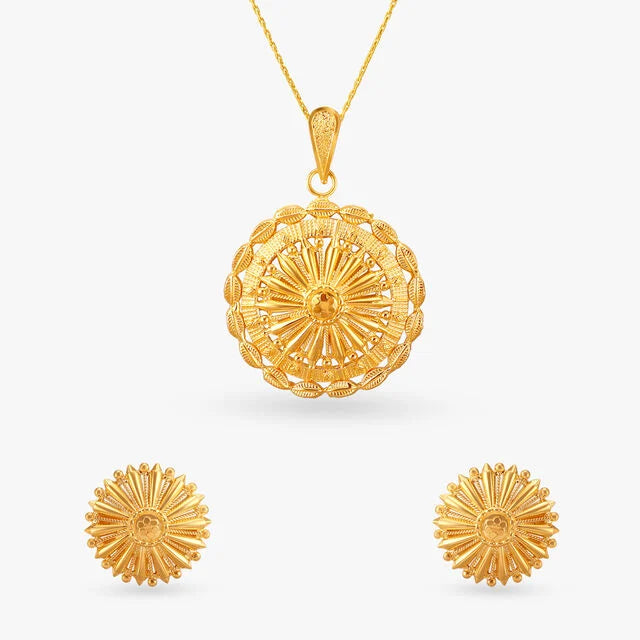 Radiant Sunburst Gold Pendant and Earrings Set