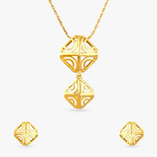 Sculpted Geometry Gold Pendant and Earrings Set