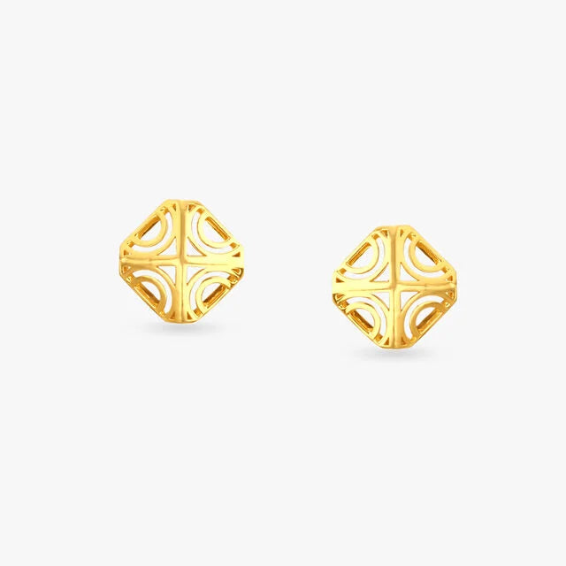 Sculpted Geometry Gold Pendant and Earrings Set