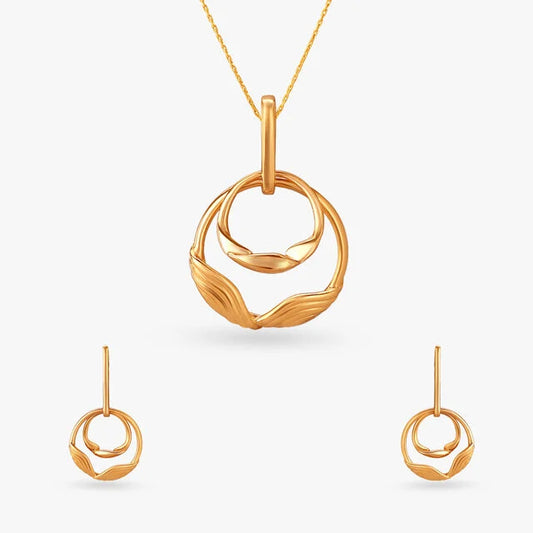 Circular Elegance Gold Pendant and Earrings Set